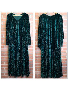 The Pyramid Collection Velvet Maxi Dress Green Crushed Long Sleeve XL
